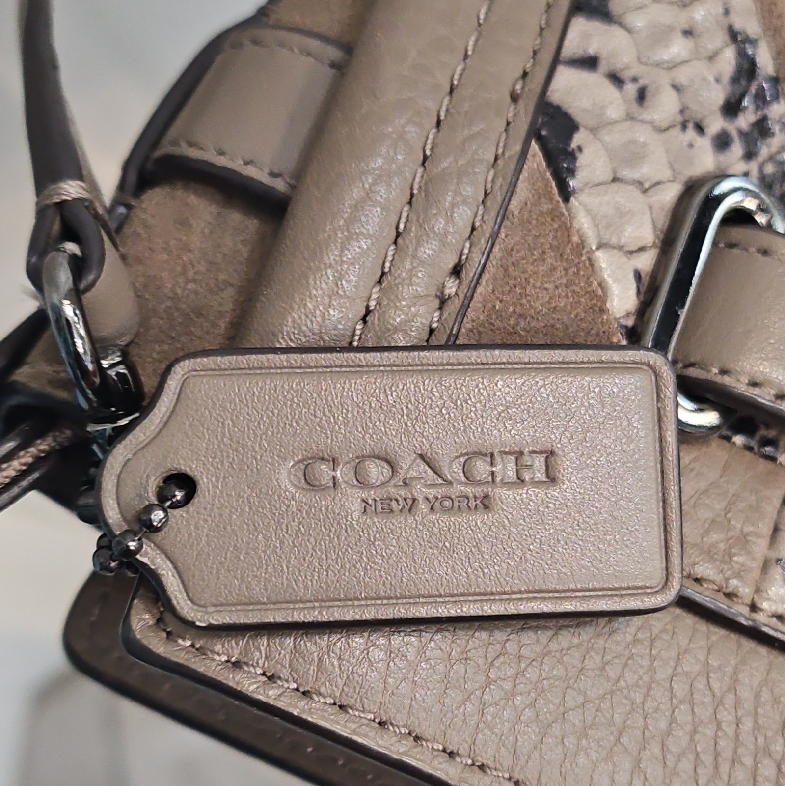 Coach Gray Animal Print Zip Crossbody Bag w/ Buckle Accent, Detachable Strap