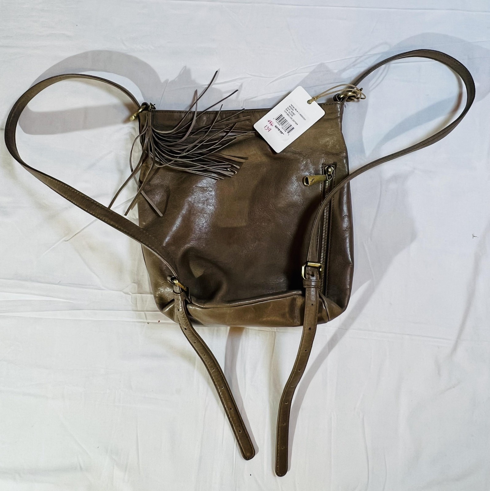 New Hobo Hogan Bucket Bag Womens Brown Honey Genuine Leather Fringe Tassel Purse