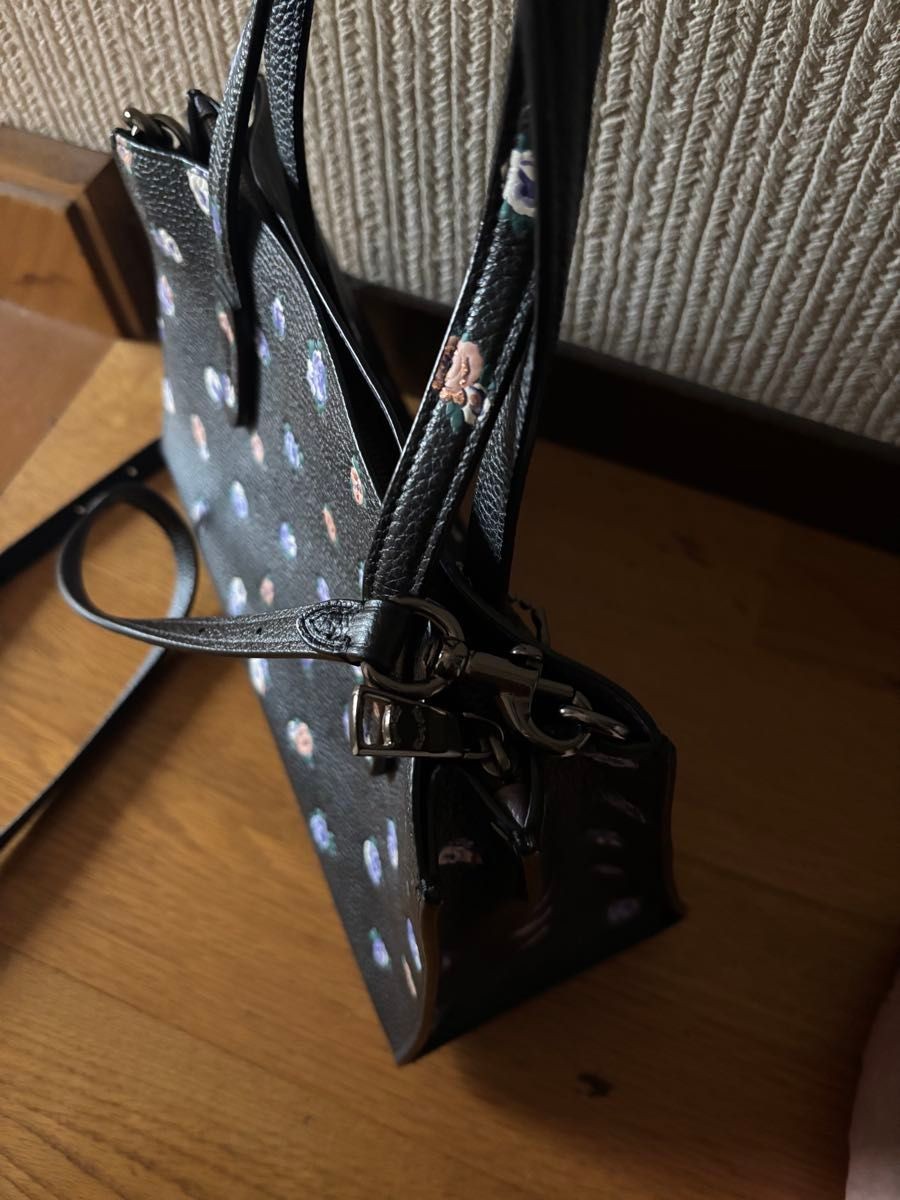 COACH handbag shoulder bag 2way floral pattern black