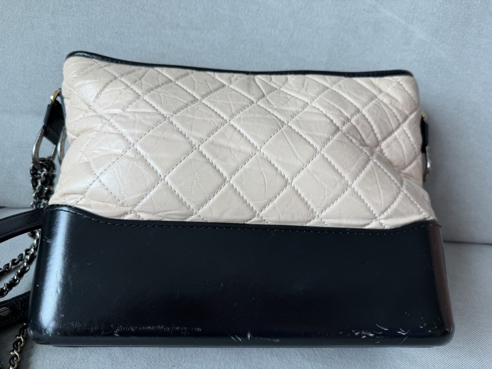 Chanel Gabrielle Hobo Bag Quilted Aged Calfskin Medium White And Black