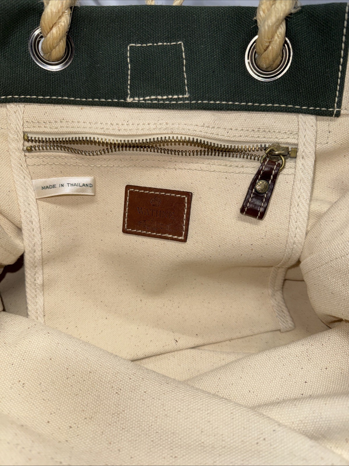 Vintage Wathne Heavy Duty Canvas Tote Logo Rope Handle Green Nautical