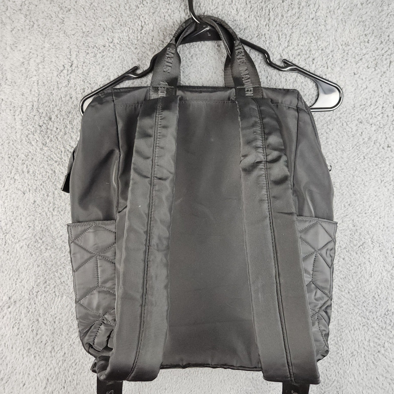 Steve Madden Backpack Large Black Quilted Nylon Travel Bag Diaperbag 16″x 6″