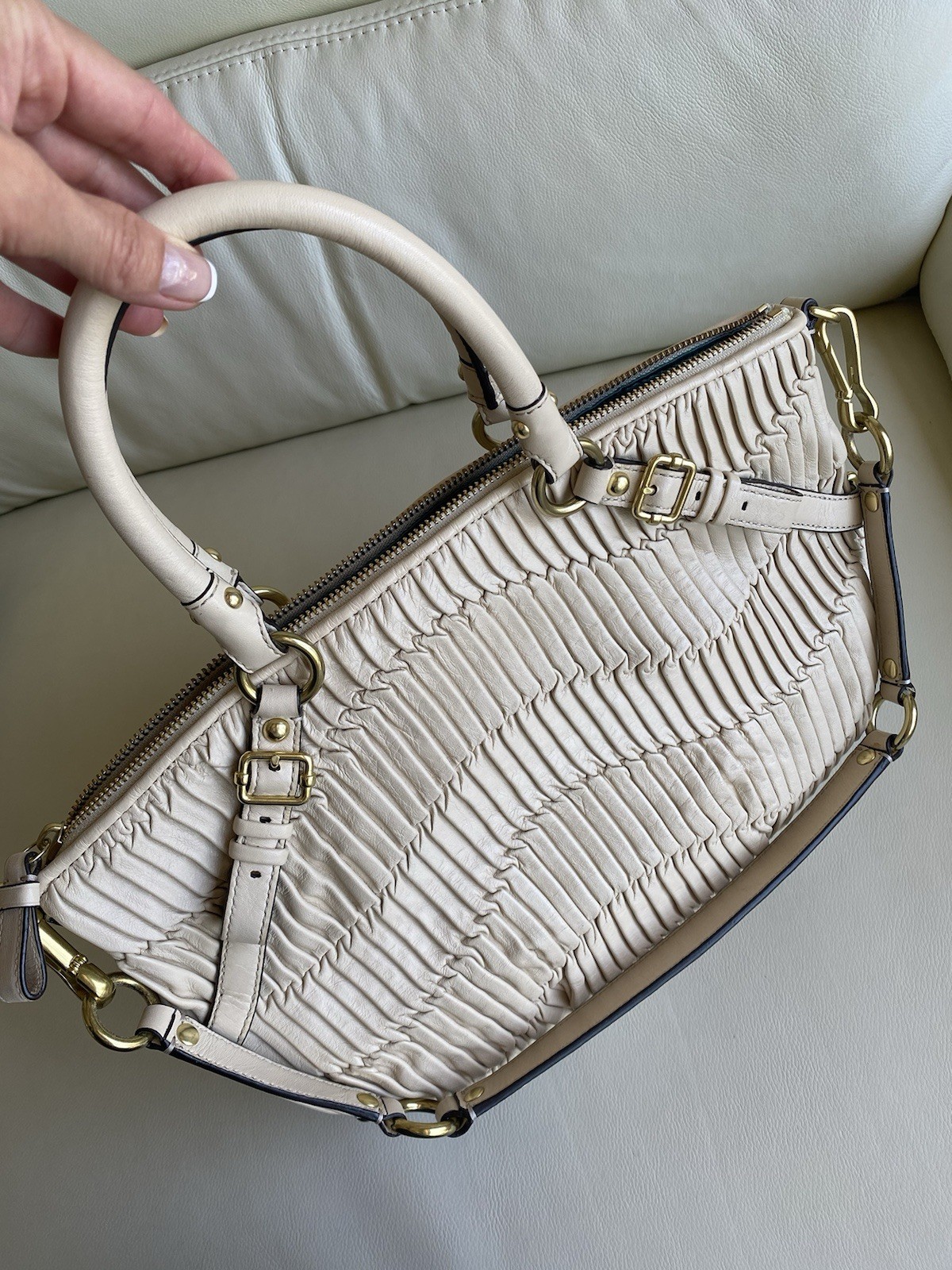 Light Beige Coach Madison Sophia Gathered Leather Bag