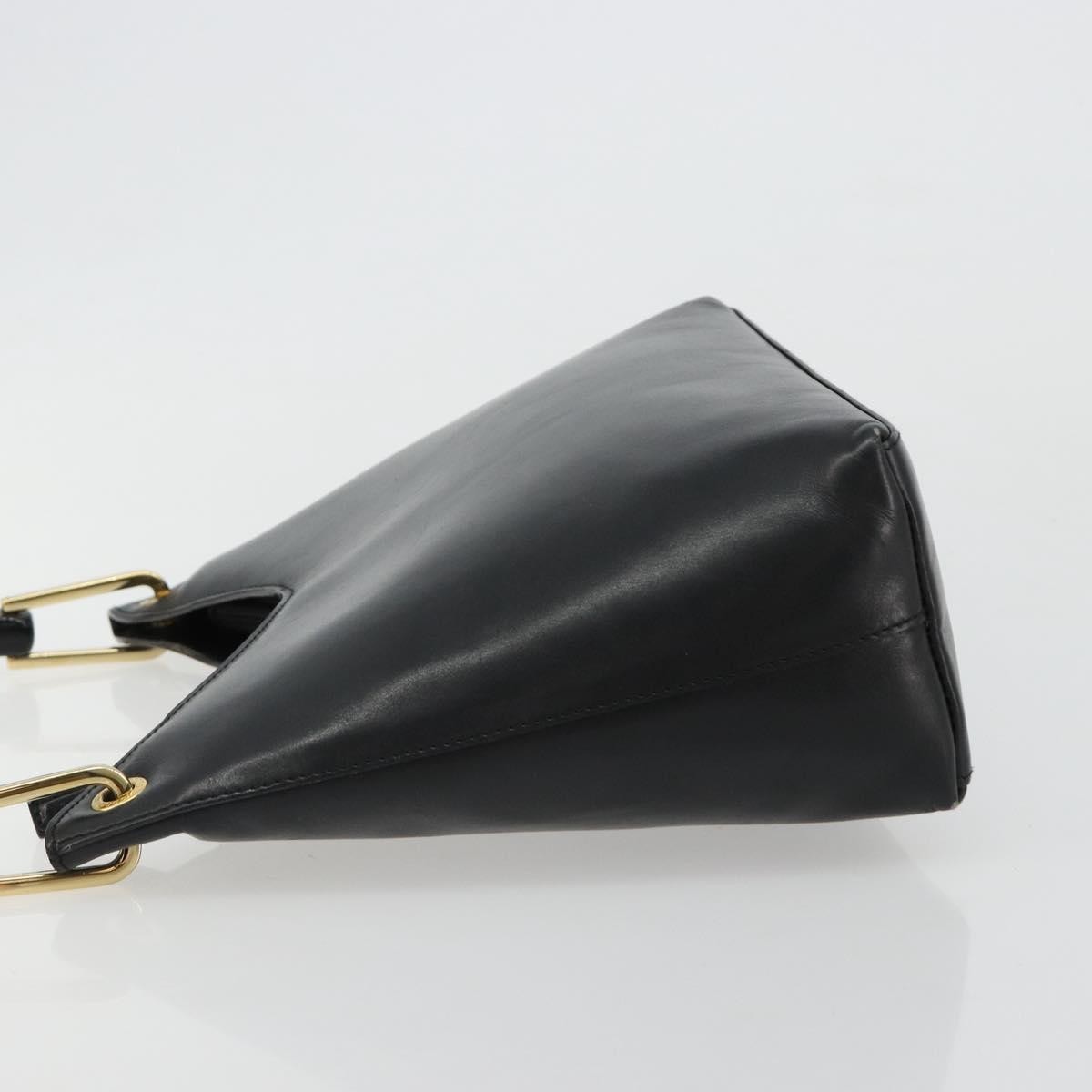 GUCCI Bamboo Shoulder Bag Leather Black Gold 001 3008 Auth 182382