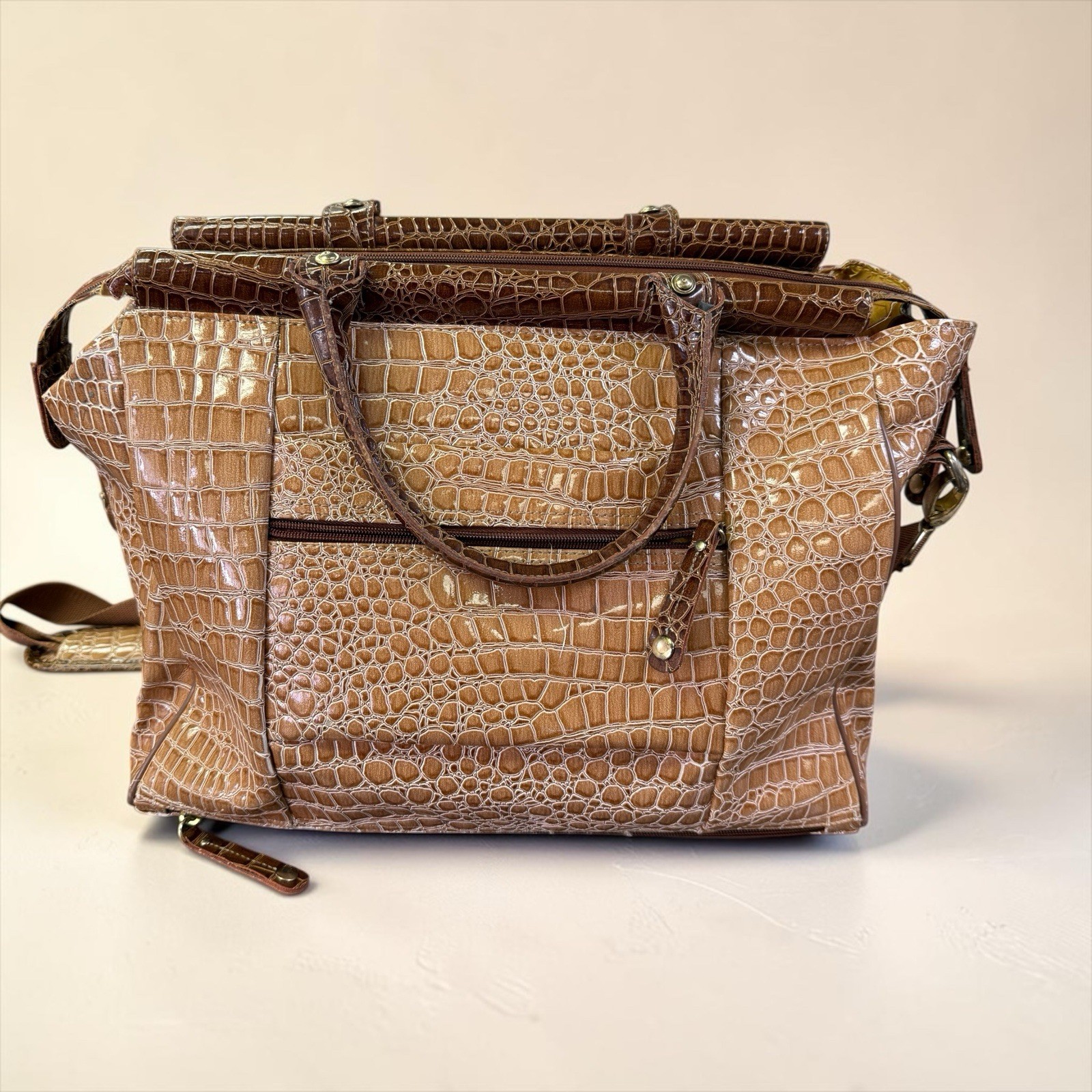 Samantha Brown Faux Crocodile Embossed Dowel Travel Tote Bag Work Weekender