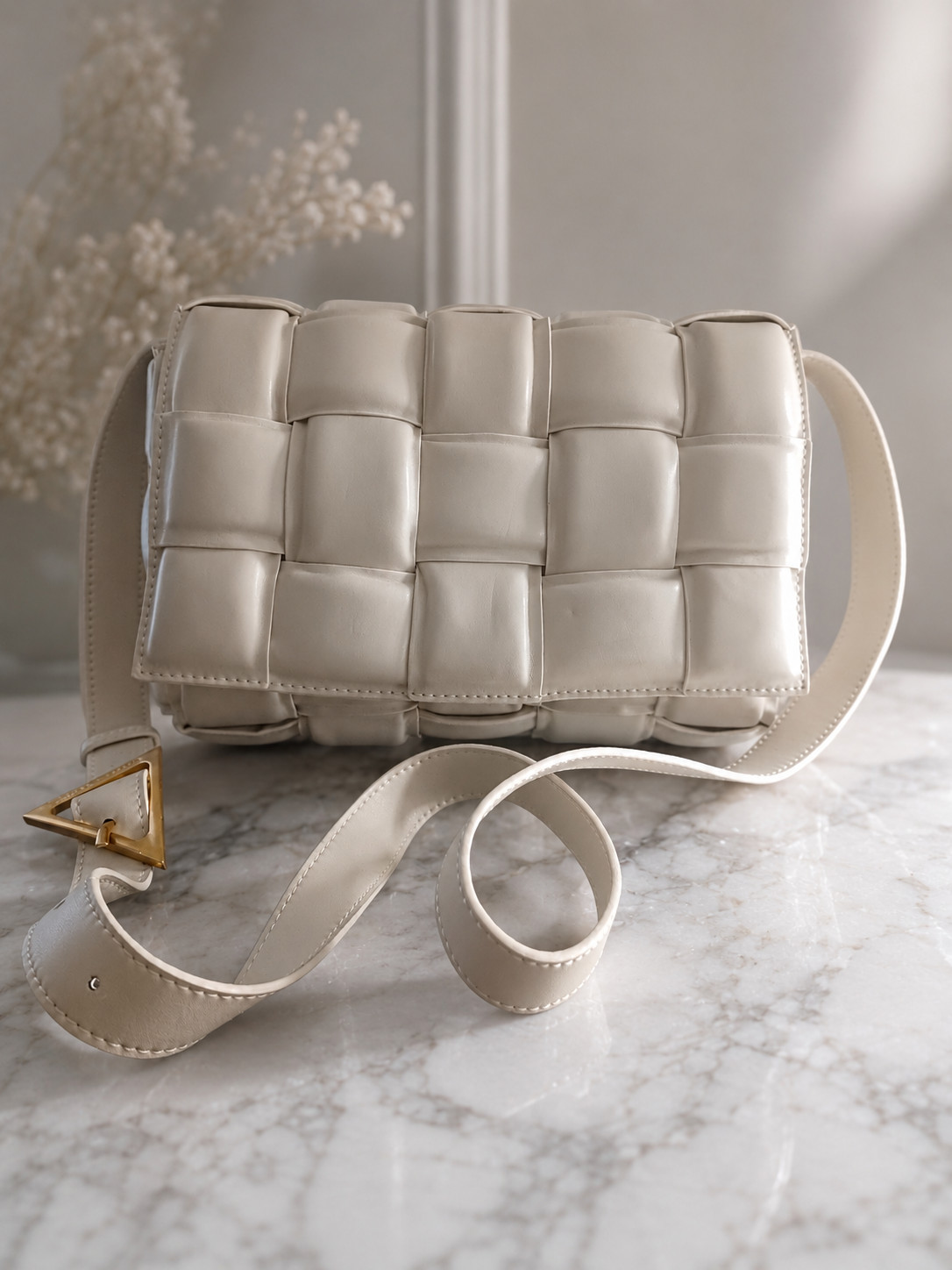 Genuine Leather Padded Cassette Crossbody Ecru (soft ivory/cream) color