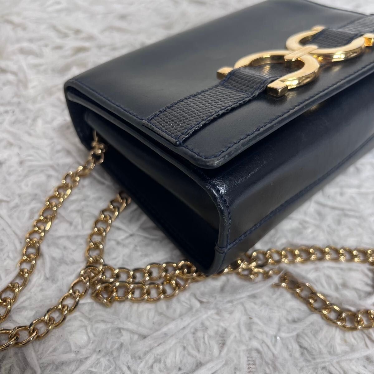 Salvatore Ferragamo Gancini Mini Shoulder Bag Black Leather Gold Italy 115cm