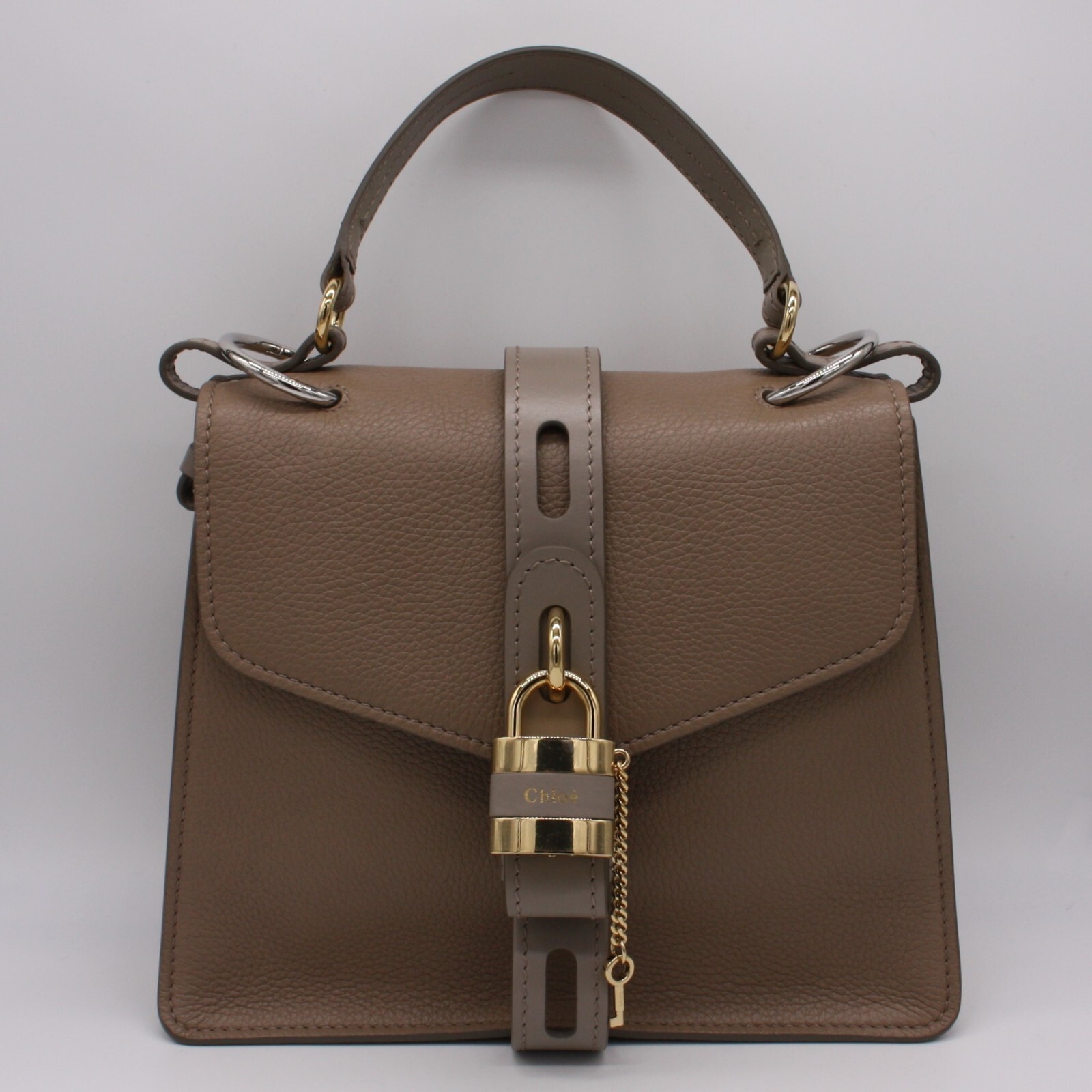 Chloé Medium Aby Day Shoulder Bag in Grained Shiny Calfskin Motty Gray NWT $2390