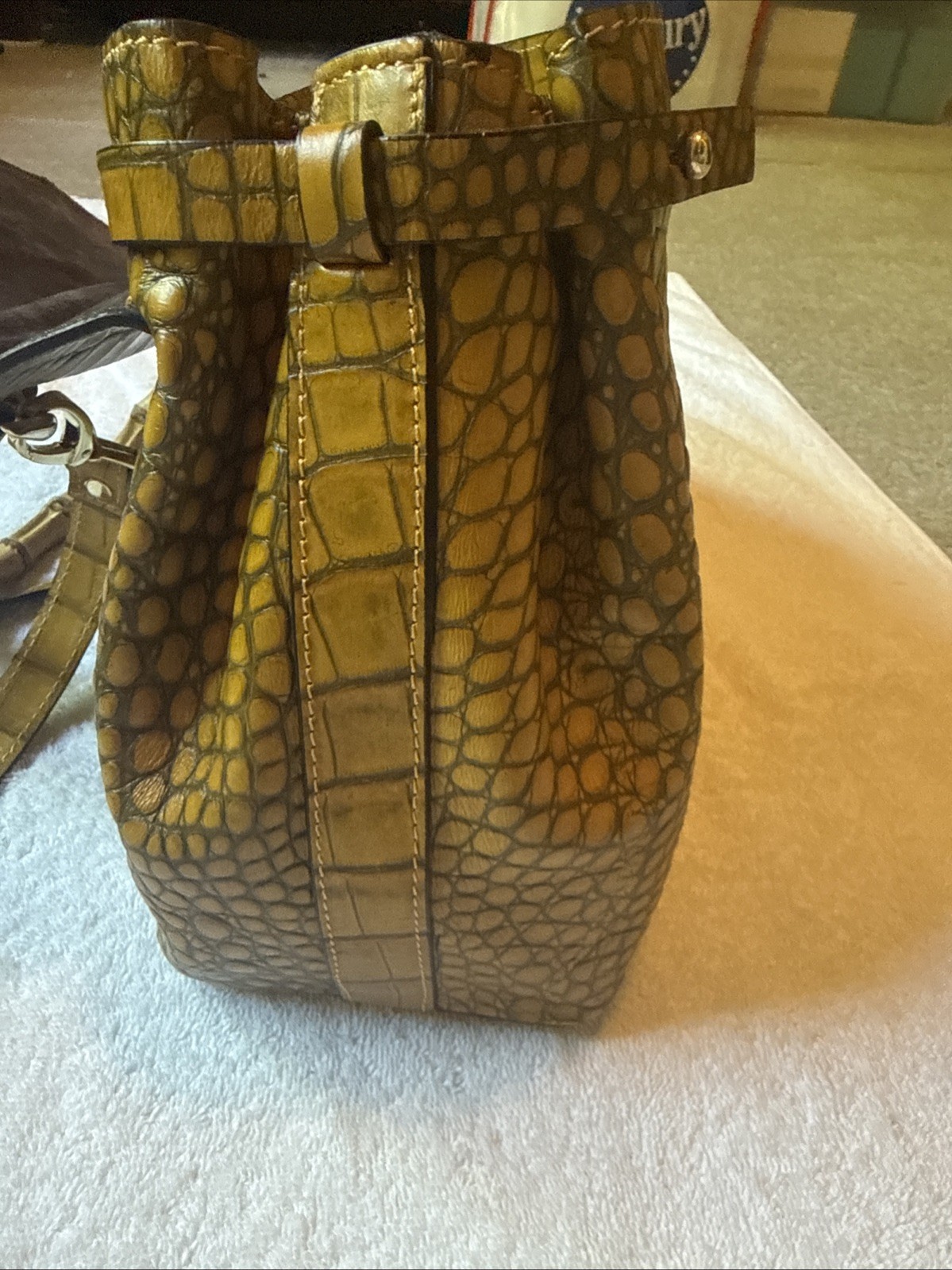 A. Bellucci yellow Italian Leather Handbag with Croc Embossed Tote