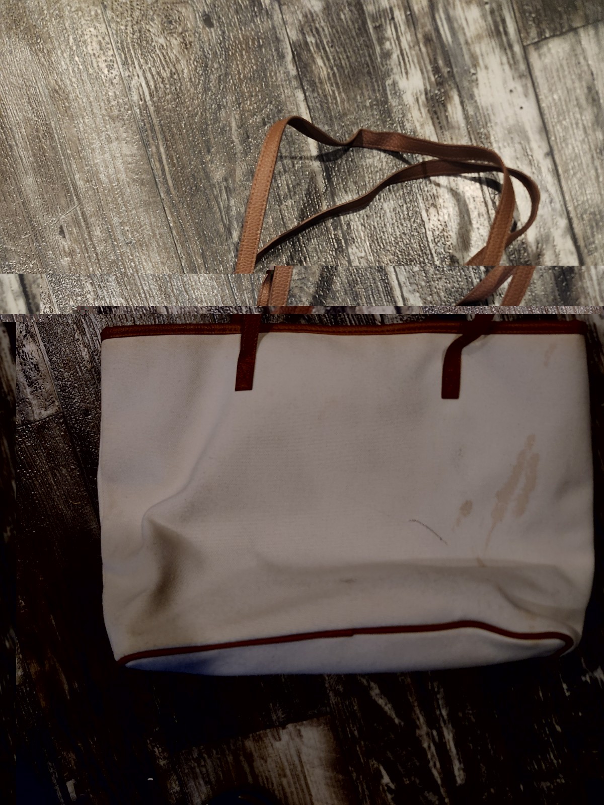 MARLEYLILLY Canvas Tote Bag with Monogram “TWL” – Brown Faux Leather Trim NEW
