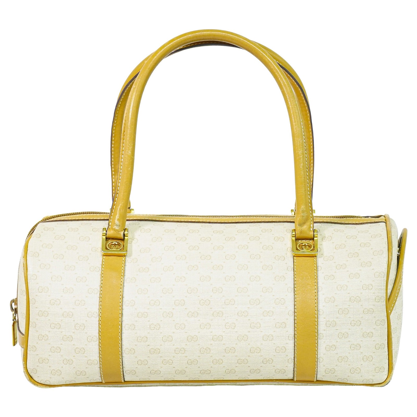 GUCCI Micro GG PVC Boston Handbag Beige Gold