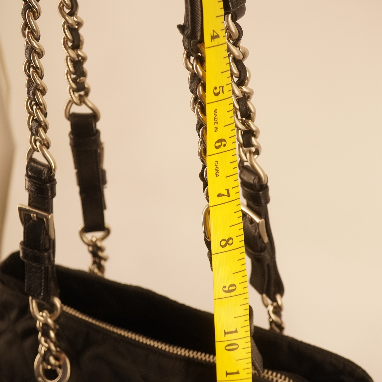 Prada Tessuto Handbag in Quilted Nylon with Chain Straps – Free Shipping USA