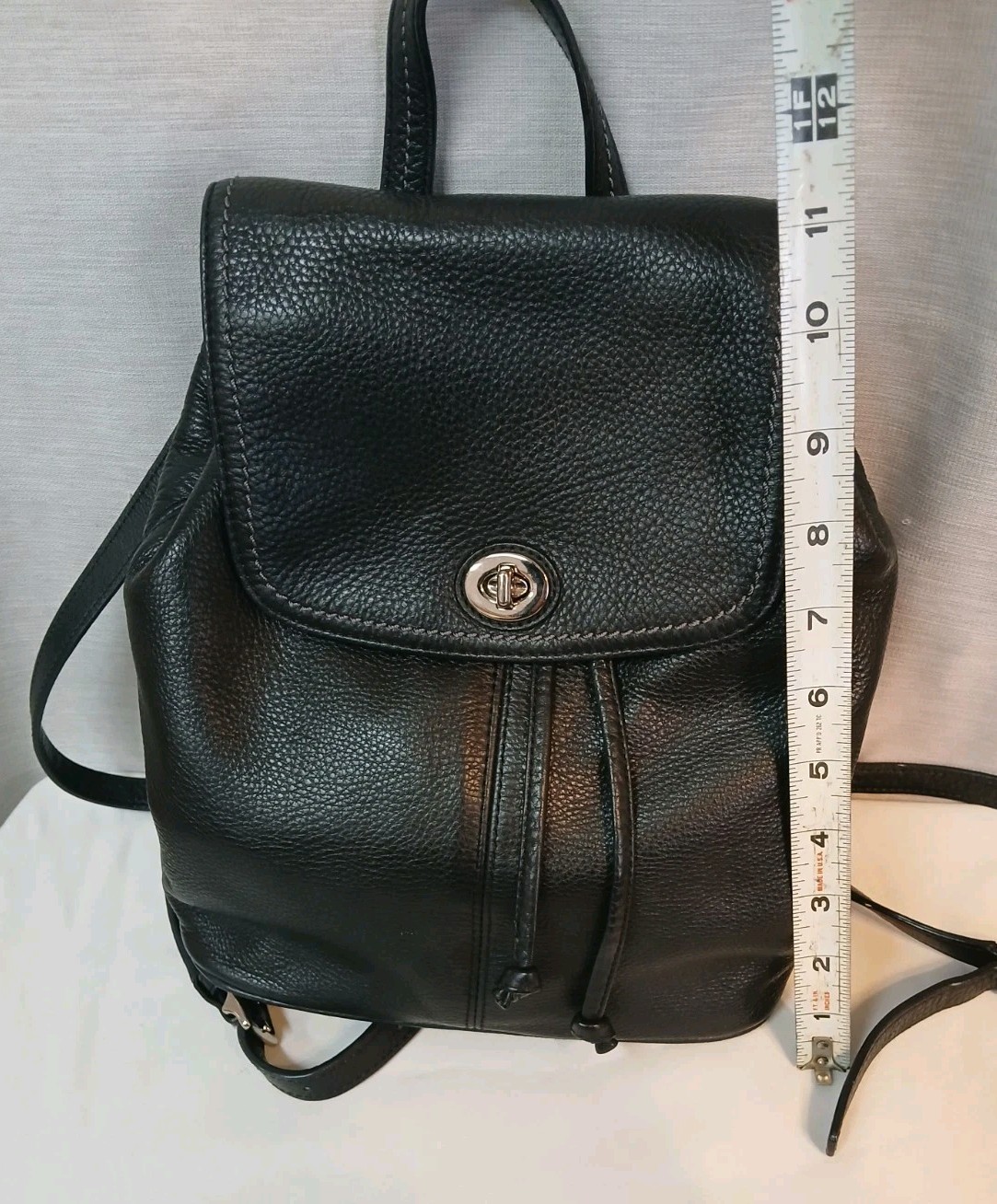 Coach F24385 Park Black Leather Backpack w/Turnlock Detail Teal Satin lining