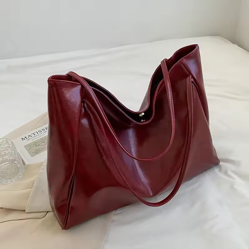 Women’s Large Capacity Tote Bag Soft Leather-Look Shoulder Casual Work School