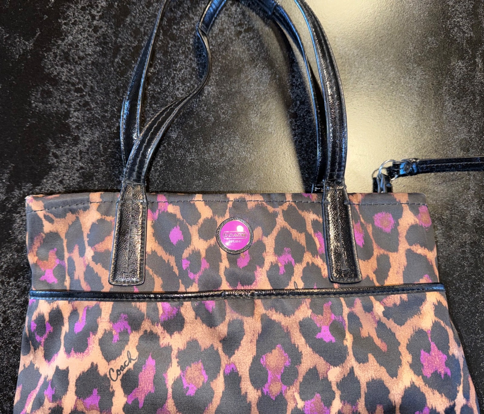 Coach Ocelot Leopard Print Shoulder Bag Brown Black Purple Women’s Designer