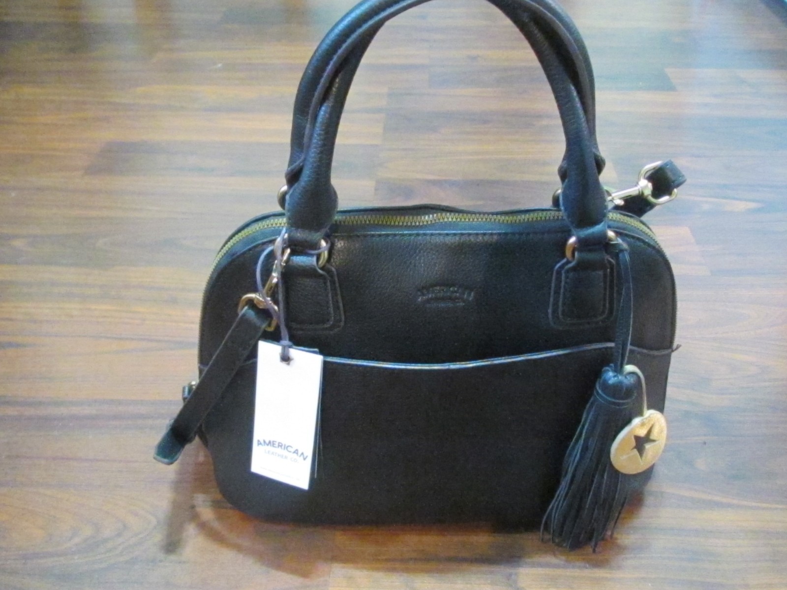 NEW W TAG! AMERICAN LEATHER LARGE BLACK DOMED “MEADOW CONVERTIBLE SATCHEL” $175