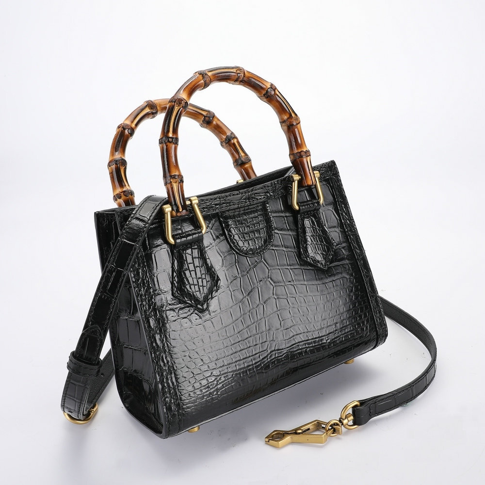 Handcrafted Genuine Croco Belly Skin Sling Shoulder Bags Small Bamboo Handbags