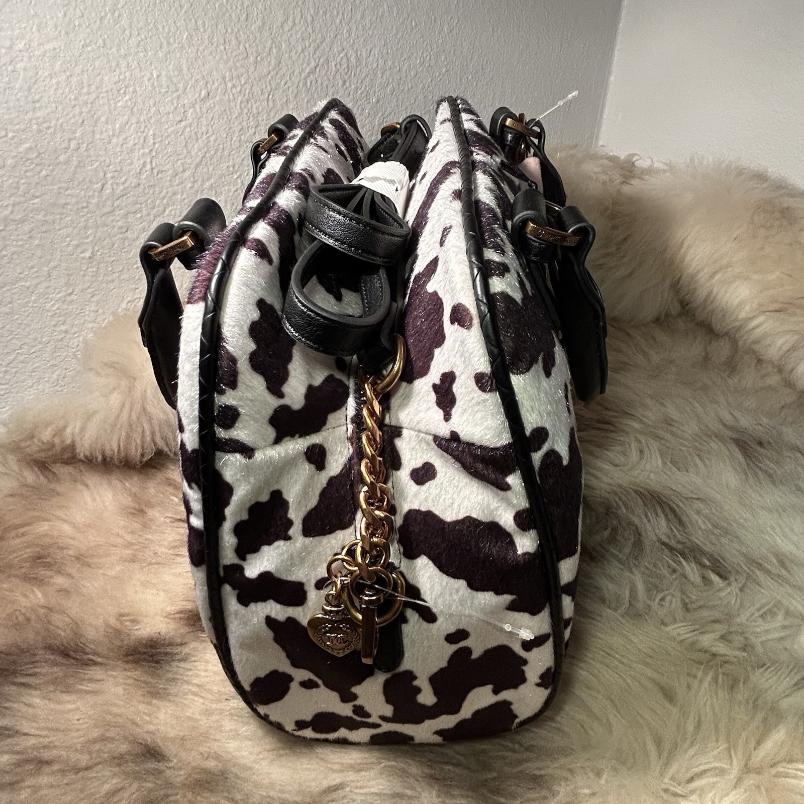 NWT Juicy Couture Romance Cow Satchel / Crossbody – Liquorice Black & White