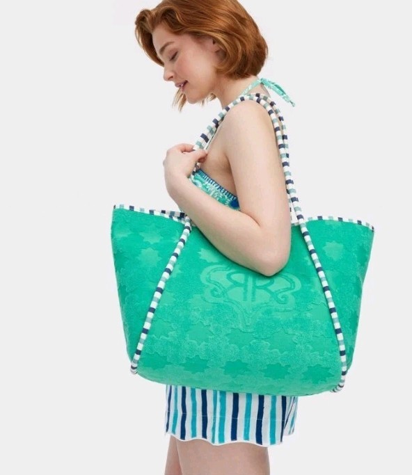 NWT! Roller Rabbit x Target Star Large Terry Beach Tote Bag Green