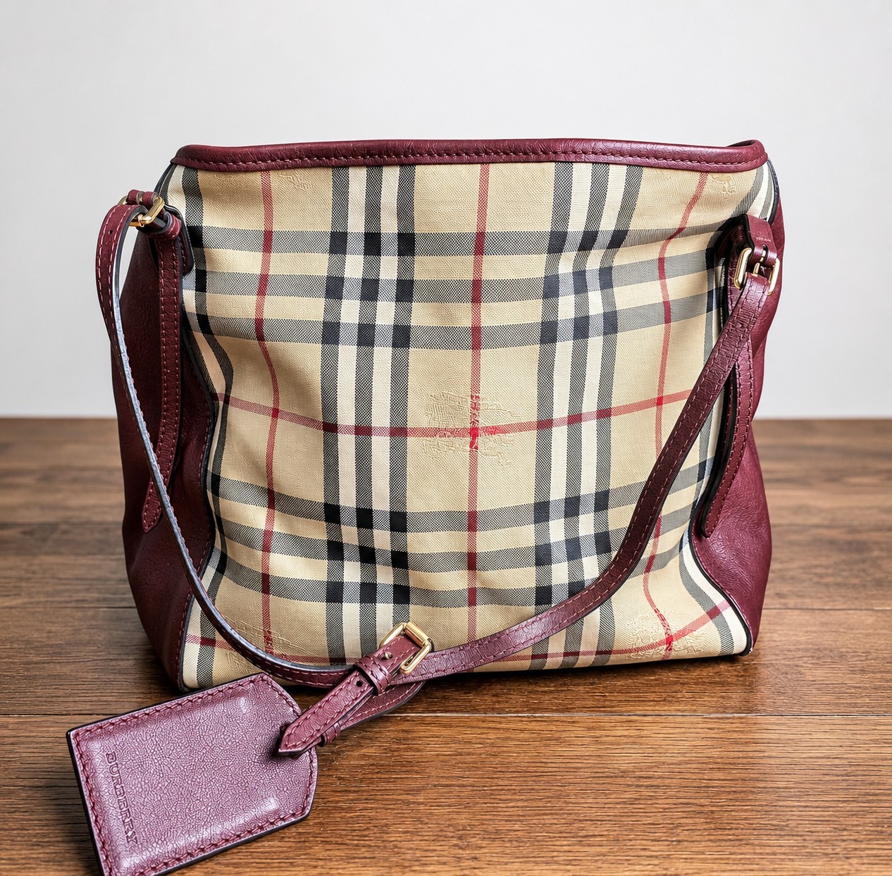 Burberry Small Canter Horseferry Check Tote – Burgundy Trim – NWT – 3994661/66E