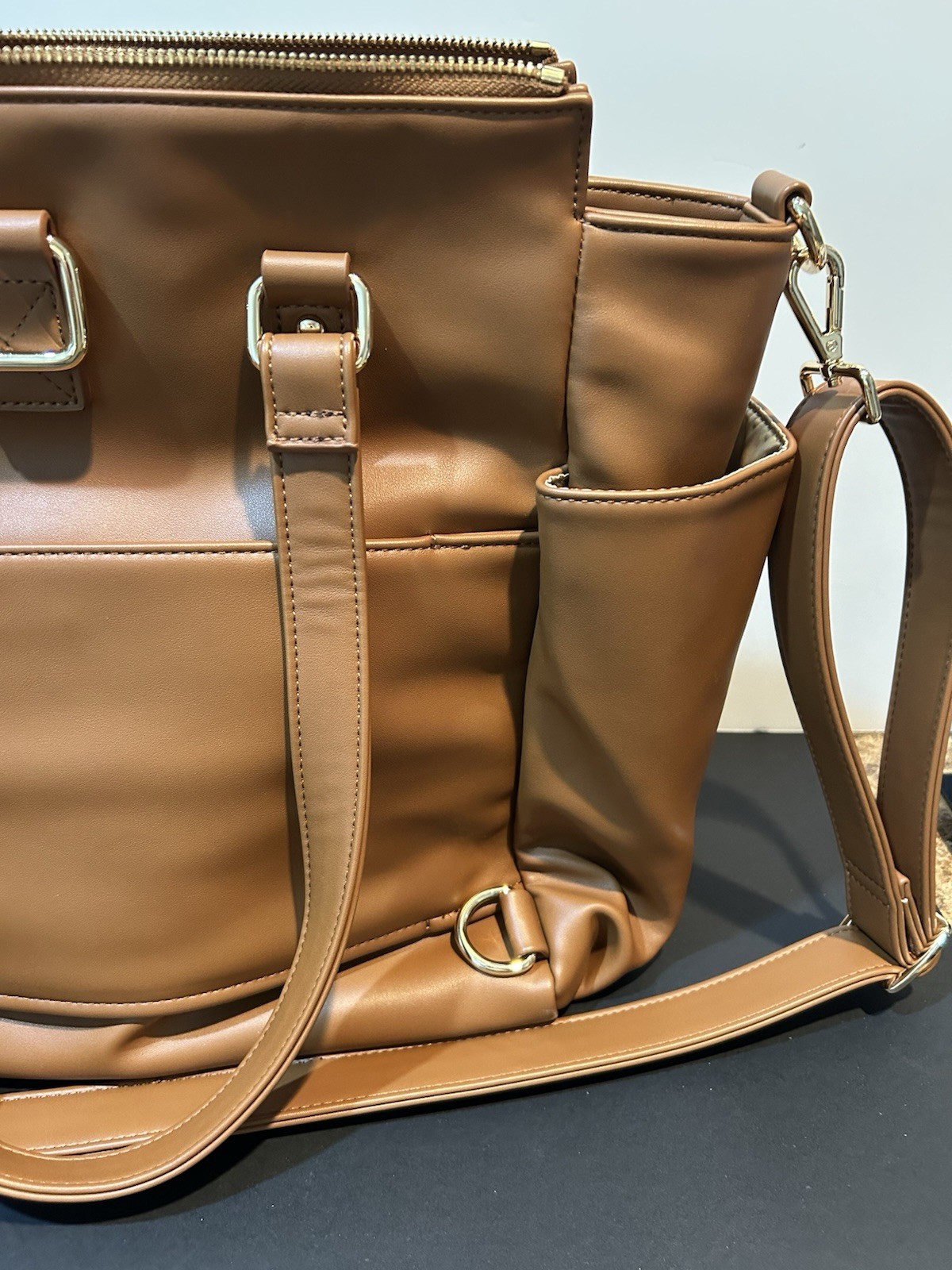 White Elm Gemini Convertible Tote Bag Almond / Gold Lining