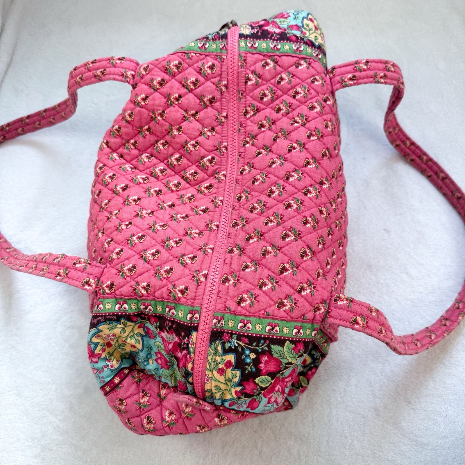 Vintage Retired RARE Vera Bradley Pink Pansy Medium Duffel Quilted Floral GUC