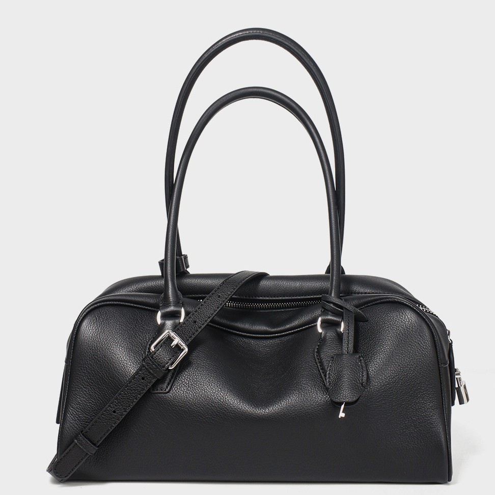 Top Soft Cowhide Leather Long-handled Bowling Tote, Sling Shoulder Bag Handbag