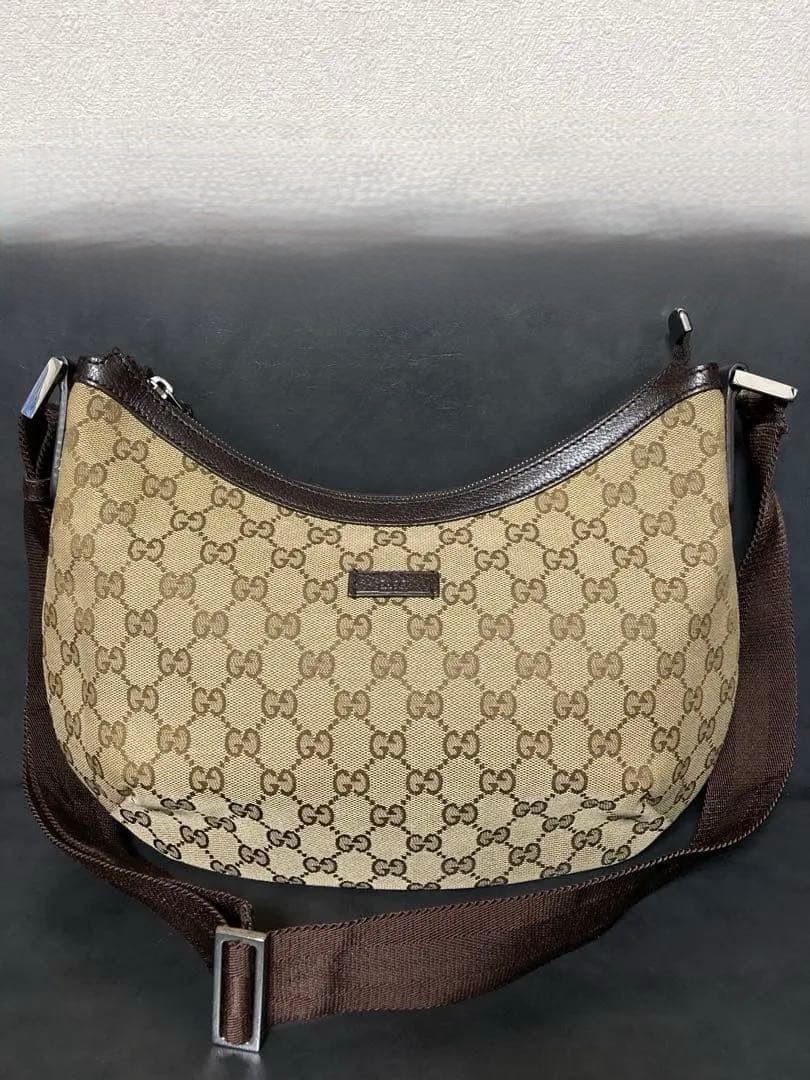 GUCCI GG Canvas Half Moon Messenger Shoulder Bag Brown Unisex 181092 Near Mint