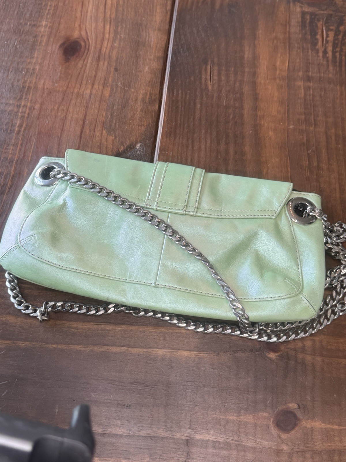 Via Spiga Green Leather Crossbody Shoulder Bag Chain Strap Turnlock Closure