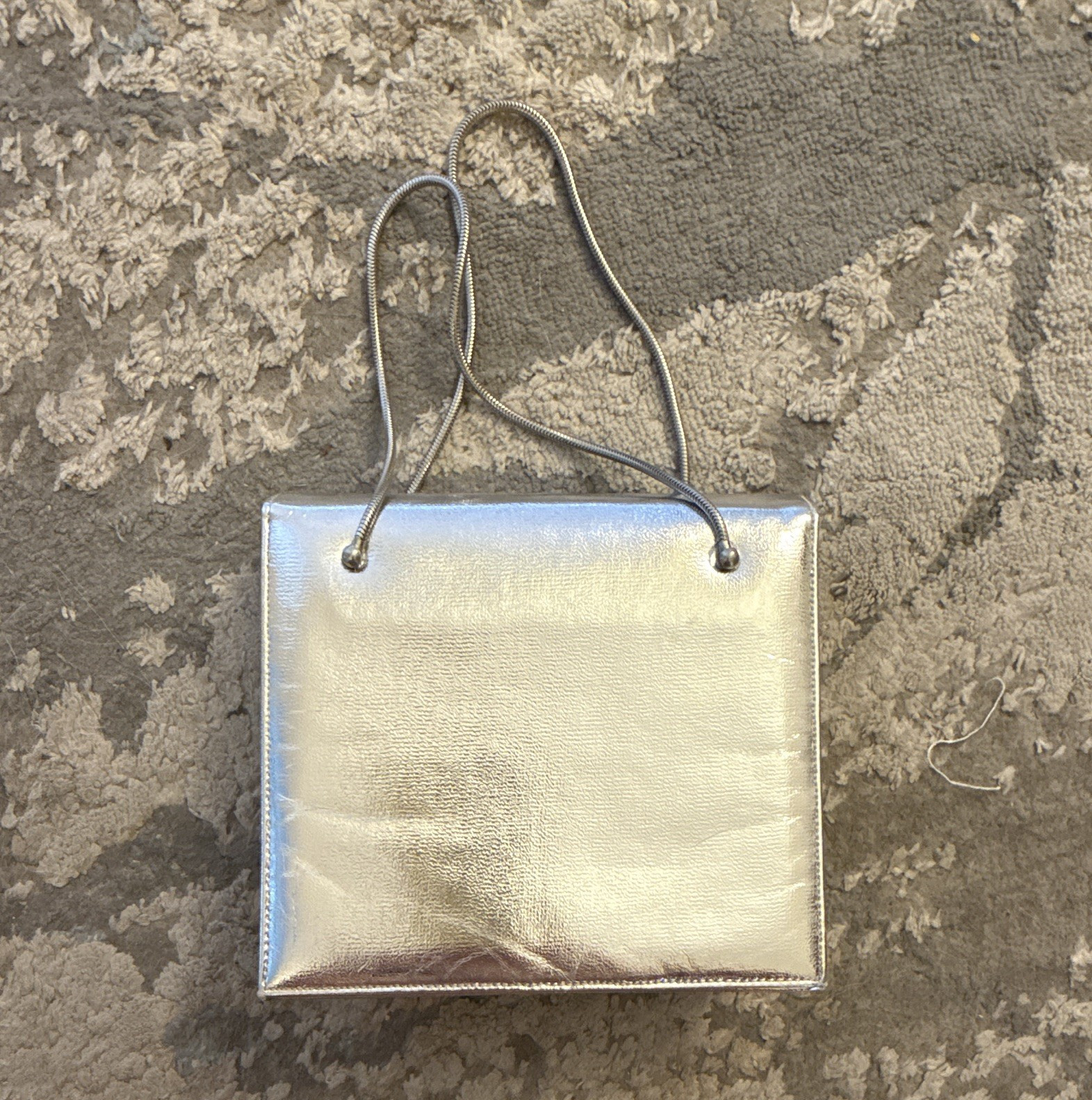 La France Vintage Silver Metallic Small Bag Magnetic Closure Inner Pockets 60s