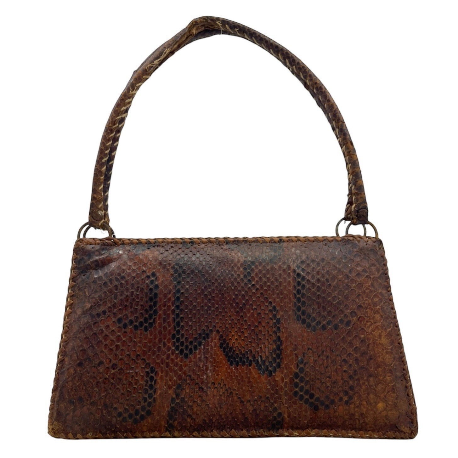 Vintage 50s 60s Genuine Reptile Exotic Leather Frame Satchel Bag Handbag Python