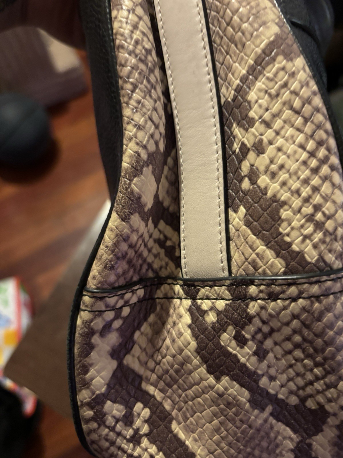 Coach Black Shoulder Bag Animal Print Trim Zip + Wristlet