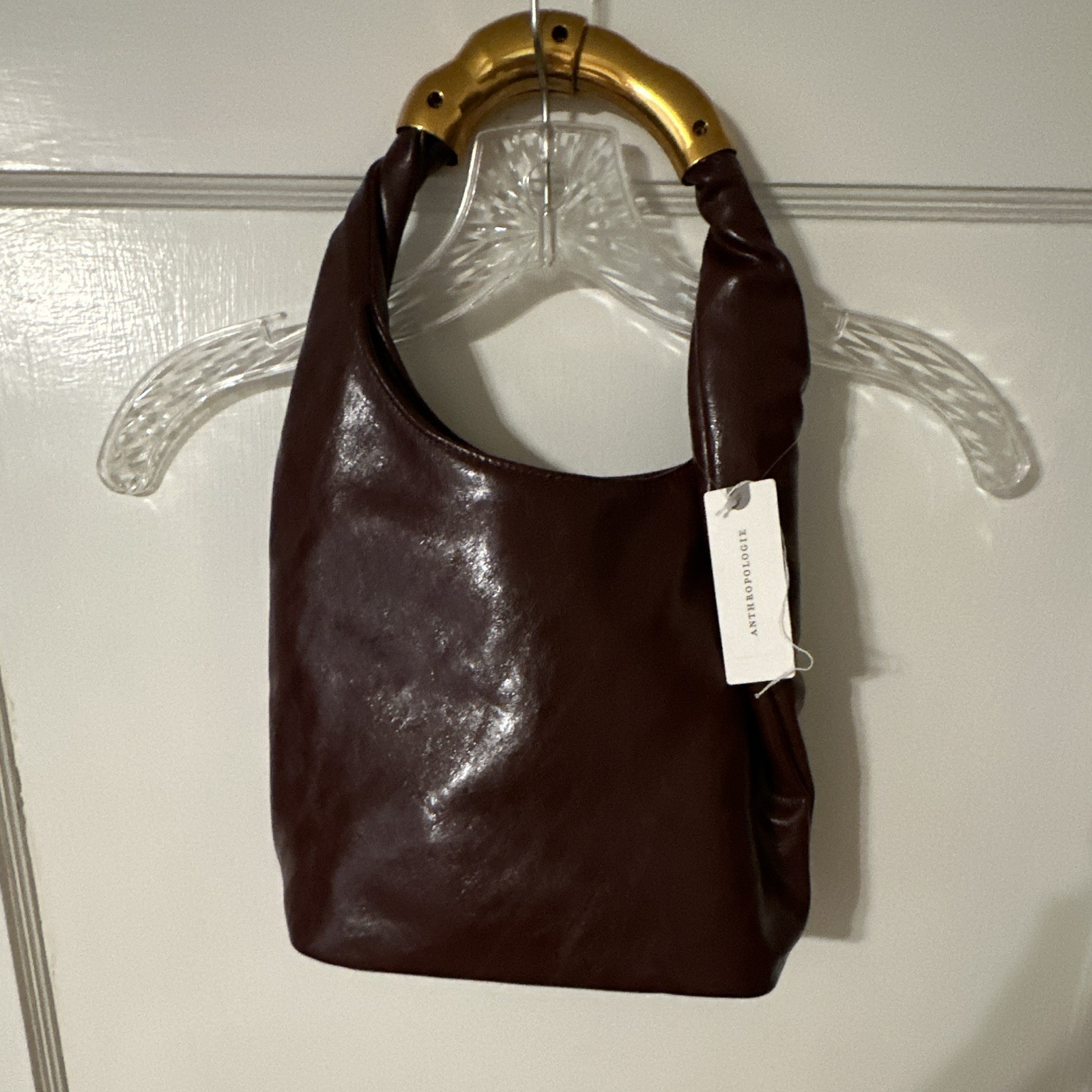 Anthropologie Brown/maroon Hobo Bag Magnetic Closure Gold Top Handle, Lined