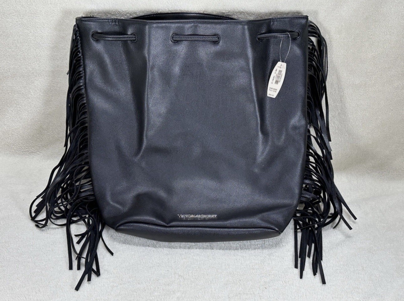 NWT Victoria’s Secret Black Fringe Backpack Cinch Bag