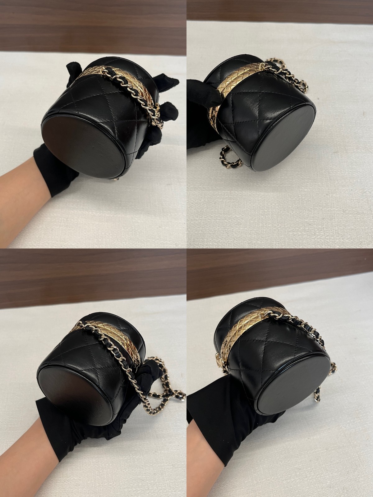 Chanel 22K Mini Black Gold Lambskin Leather Crossbody Cosmetic Bag US Ship