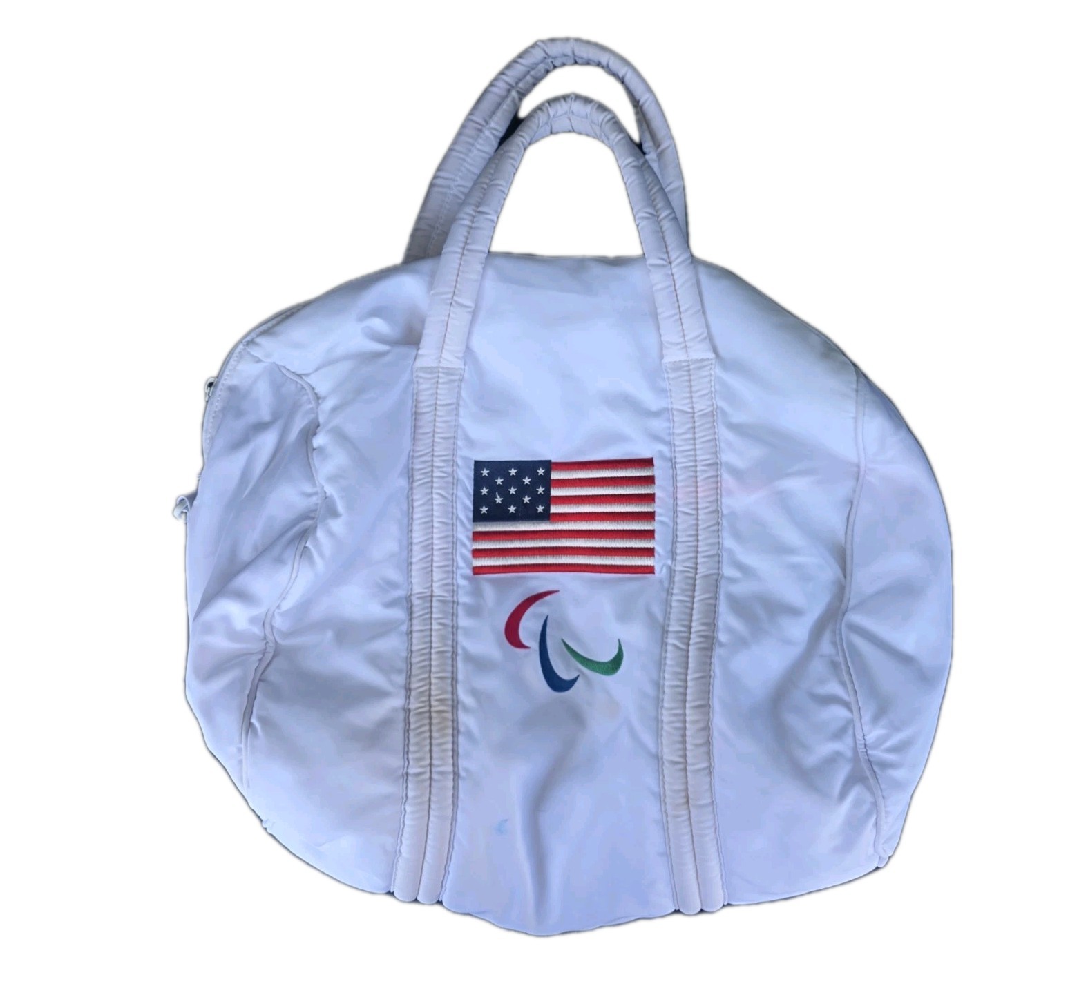 SKIMS Team USA Paralympic Duffle Bag White Puffer Gym Padded Nylon Travel Bag