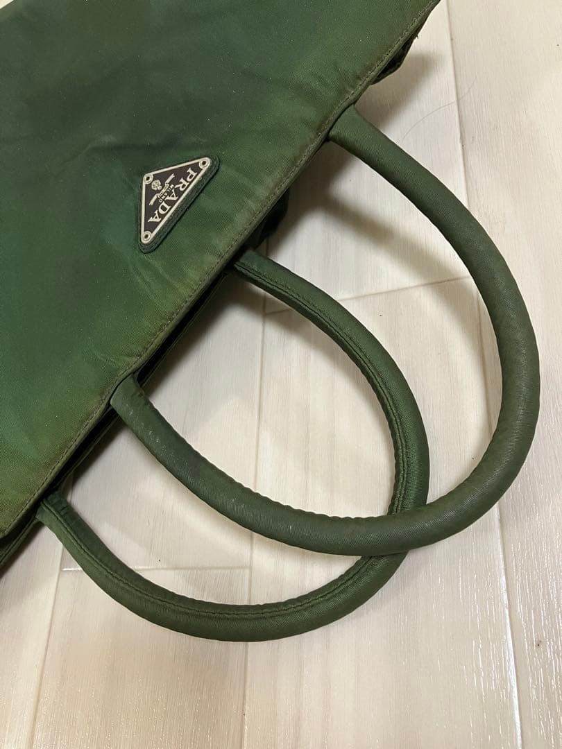 Auth PRADA Tote Bag Handbag Dark Green Triangular Logo Tessuto Nylon Women’s