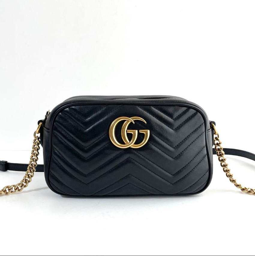GUCCI GG Marmont Matelasse Small Shoulder Camera Bag Black Leather 447632