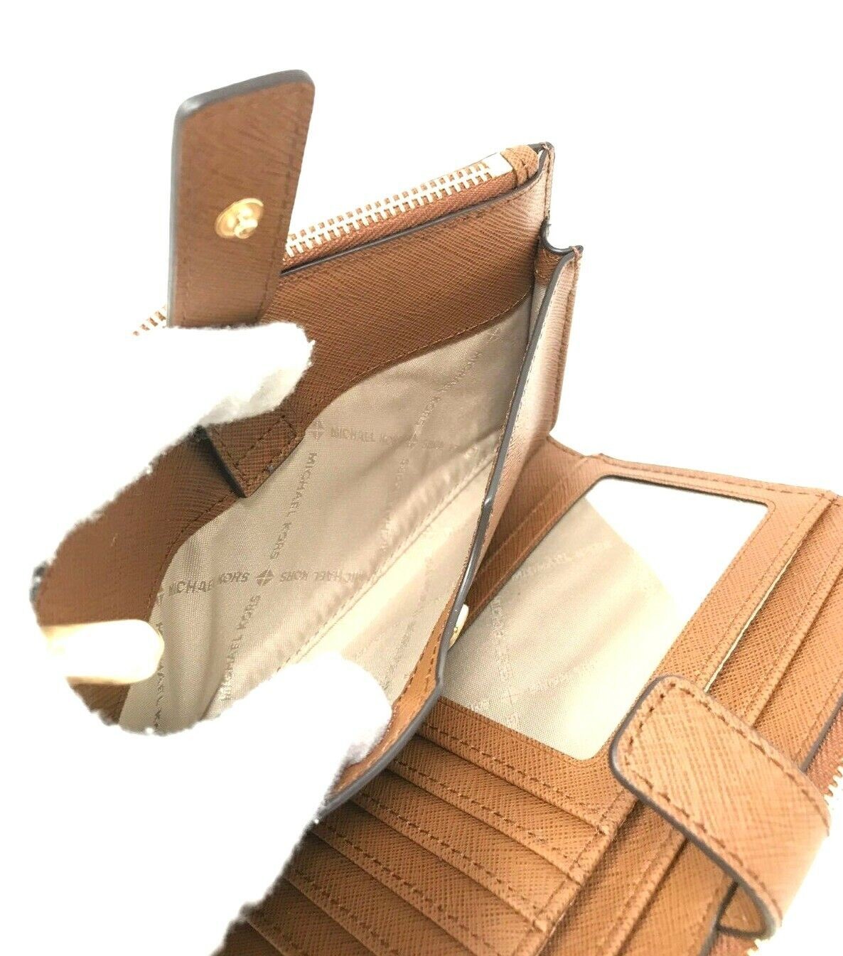 Michael Kors MK Jet Set Travel Double Zip Phone Wristlet Wallet Luggage Gold