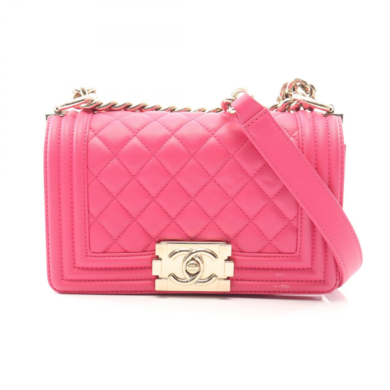 CHANEL Boy Chanel Small Chain Shoulder Bag A67085 Lambskin Pink GHW Used Women