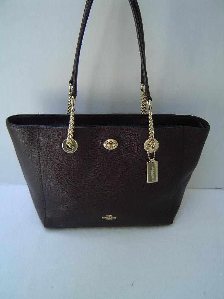 AUTHENTIC COACH OXBLOOD PEBBLE LEATHER TURN LOCK CHAIN TOTE #57107 EUC