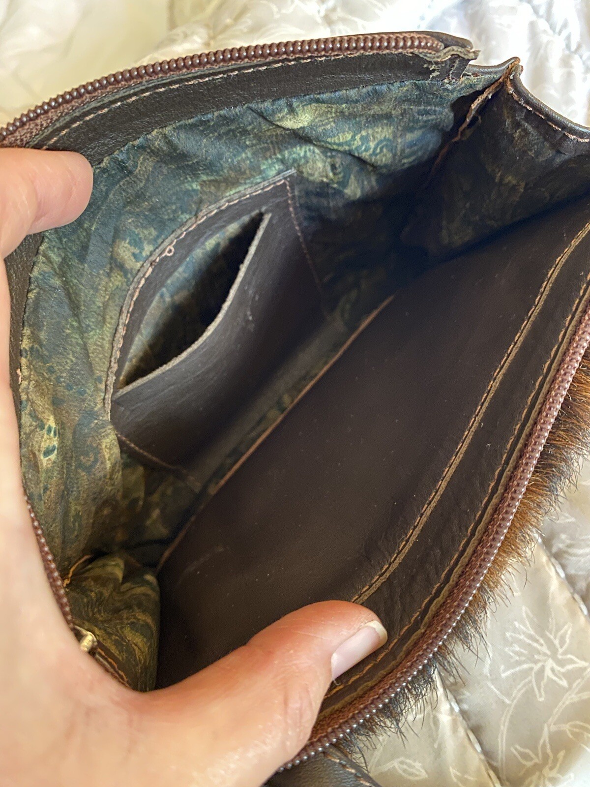 Sergio’s Collection Purse Leather Fur Crossbody Vintage Western Hand Tooled Rare