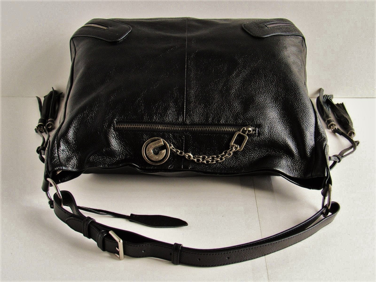 CHARLES JOURDAN Paris New “Malika” Black Leather Large Shoulder Bag MSRP $405