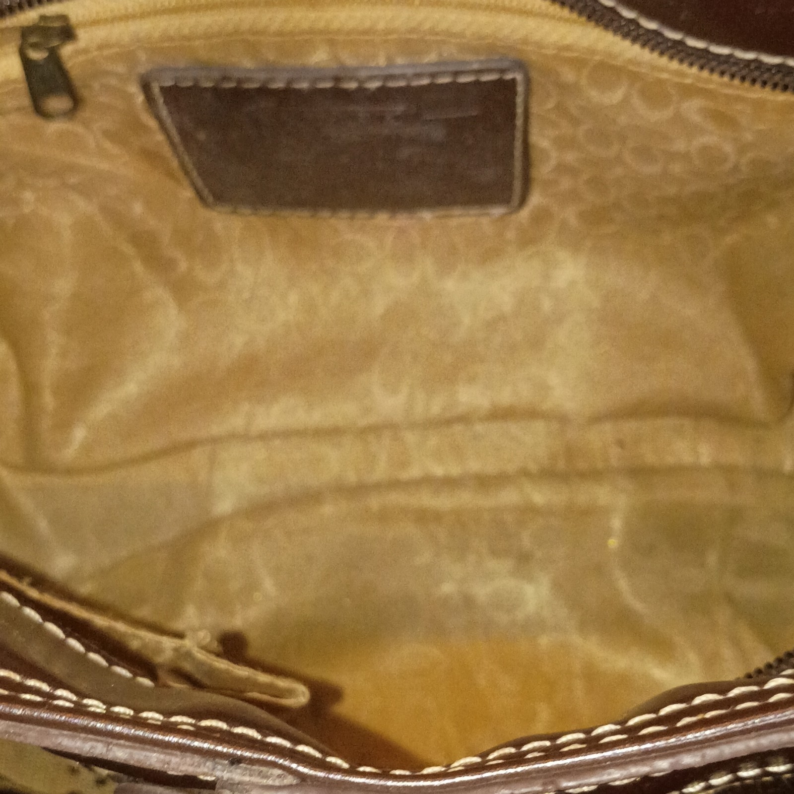 Coach Signature Monogram Satchel Top Handle Bag Brown/Beige Medium Zip