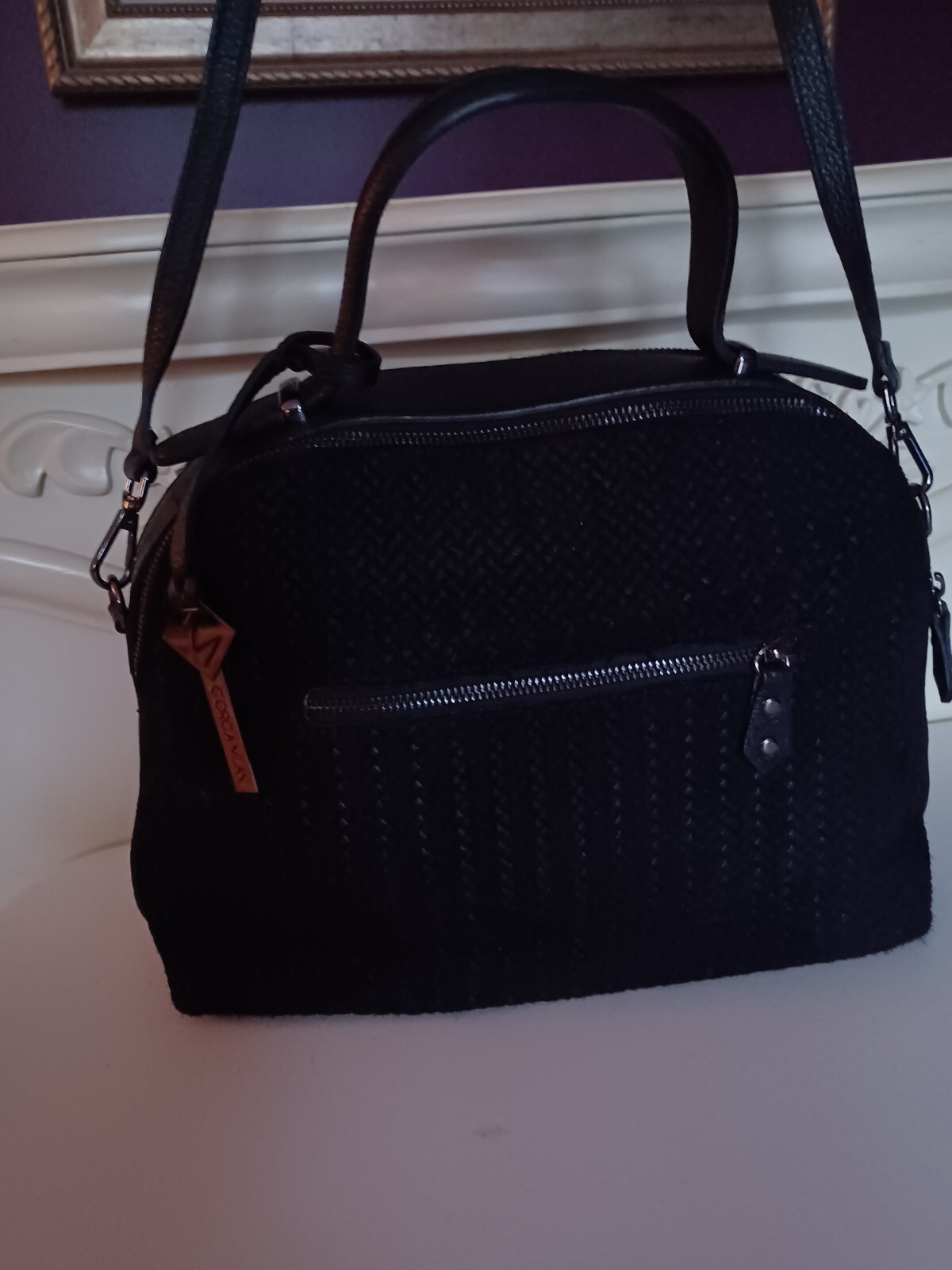 Giorgia Milani Black Woven Leather Tote/Crossbody (Italy) New