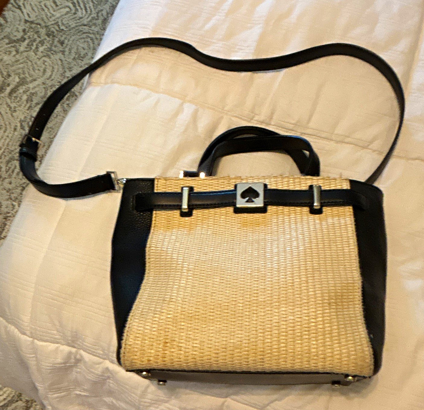 kate spade new york Woven Satchel Top Handle Detachable Crossbody Beige