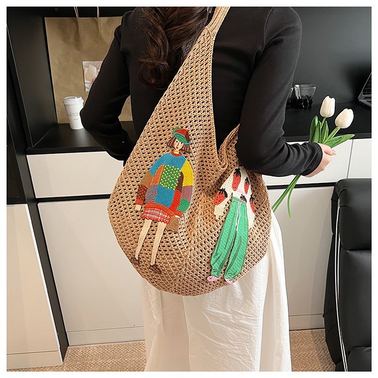Women’s Hollow Mesh Knit Shoulder Tote Bag Slouchy Beach Woven Handbag