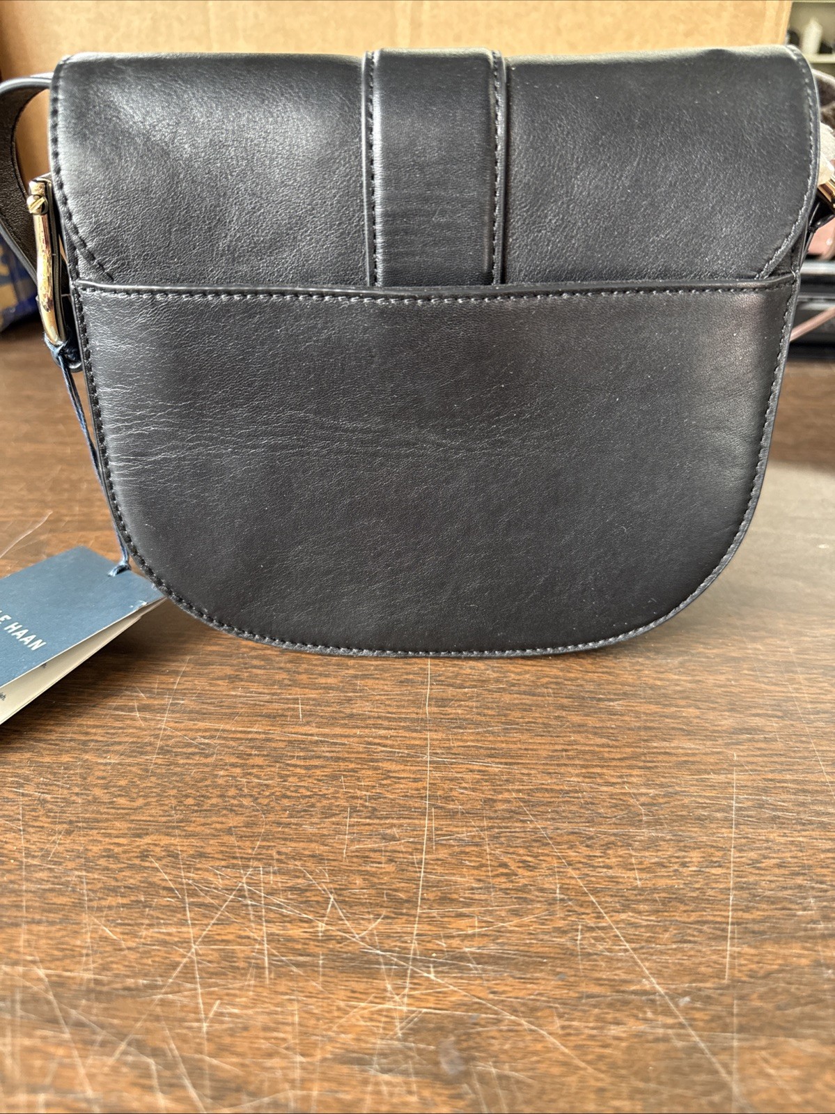NWT COLE HAAN Essential Mini Saddle Bag In Black Leather. Grand Series Line.