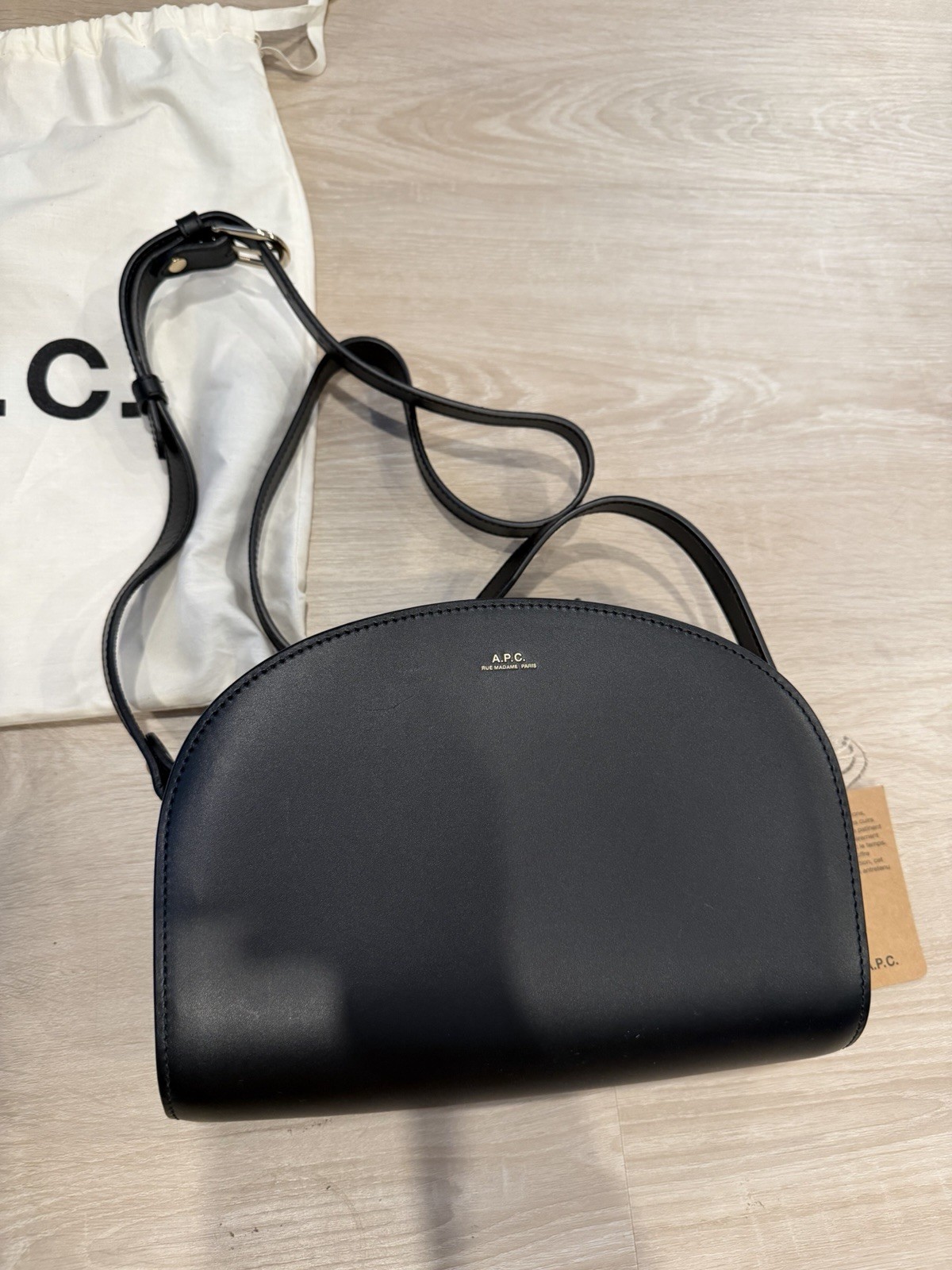 A.P.C APC DEMI LUNE HALF MOON HANDBAG SMOOTH CALF LEATHER BLACK New With Tag