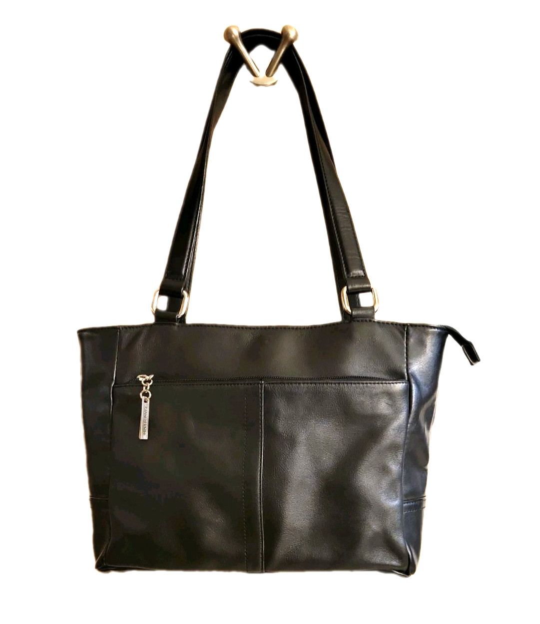 Giani Bernini Nappa Classic Leather Handbag Tote, Black Silver
